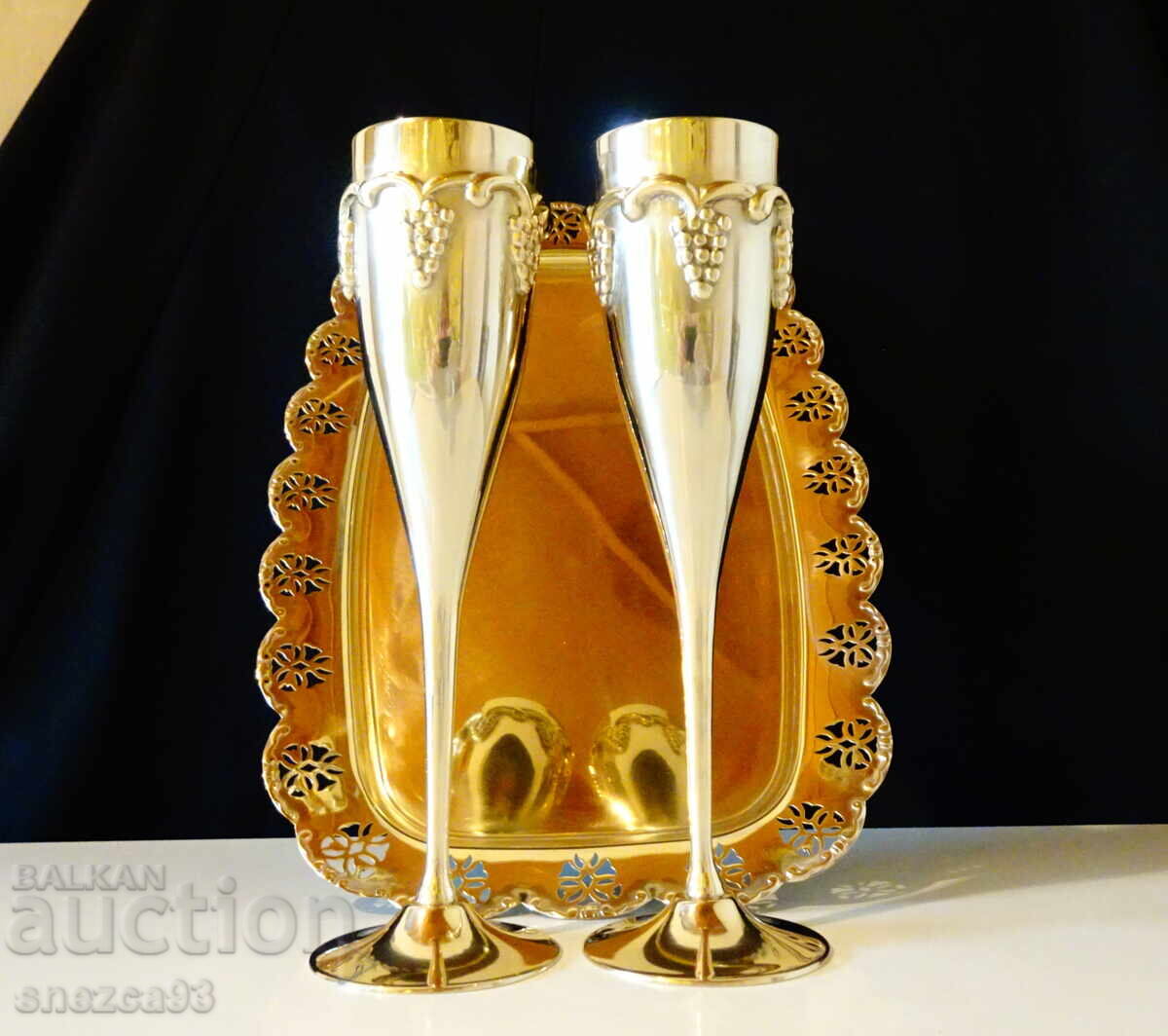 Bronze wine glasses, unique grape relief