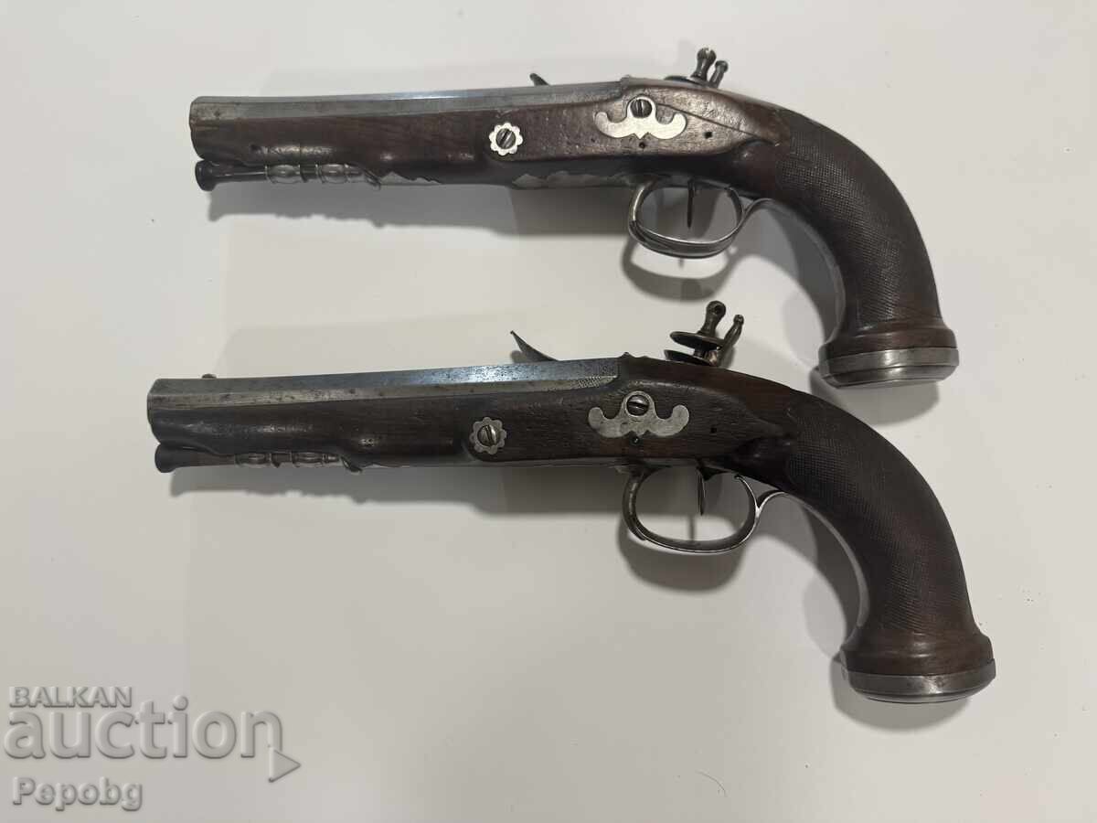 Уникален чифт кремъчни пистолети, пищови, револвер - 7