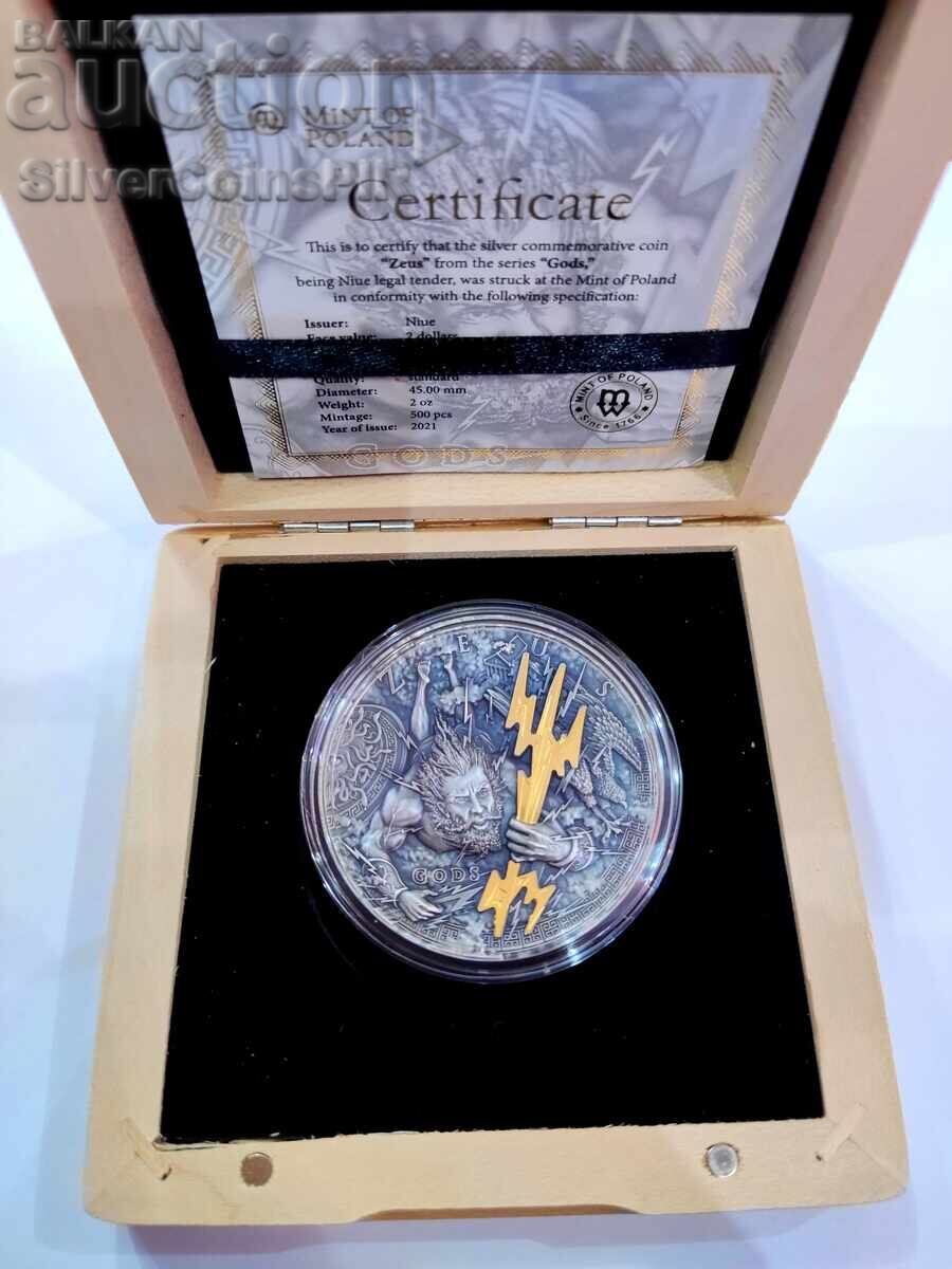 Auction Silver 2 Oz Zeus Gods 2021 Niue Islands Auction Silver 2 Oz Zeus Gods 2021 Niue Islands