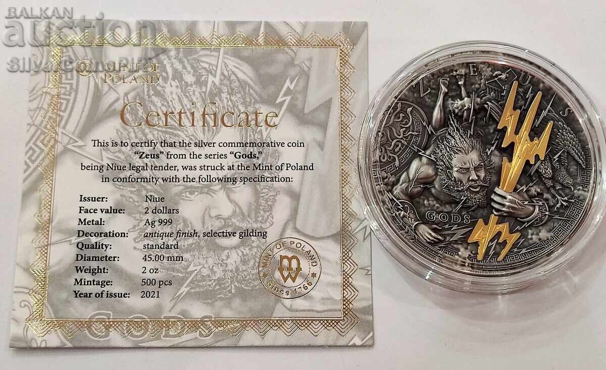 Delivery of Silver 2 Oz Zeus Gods 2021 Niue Islands Delivery of Silver 2 Oz Zeus Gods 2021 Niue Islands