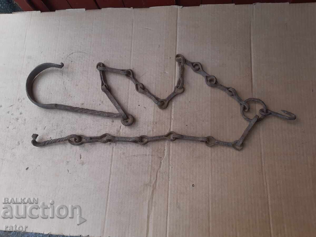 Old wrought iron fireplace chain, sturdy