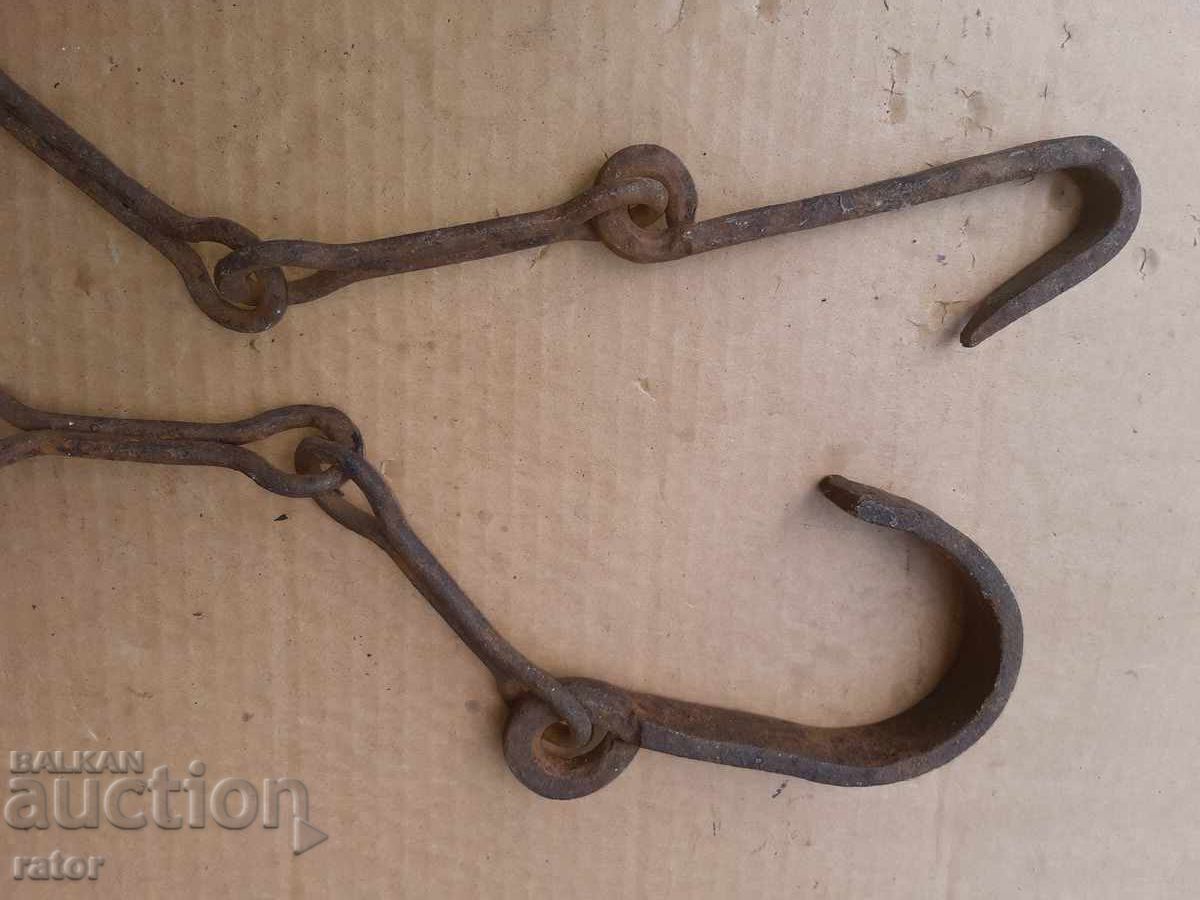 Old wrought iron fireplace chain, sturdy - 5