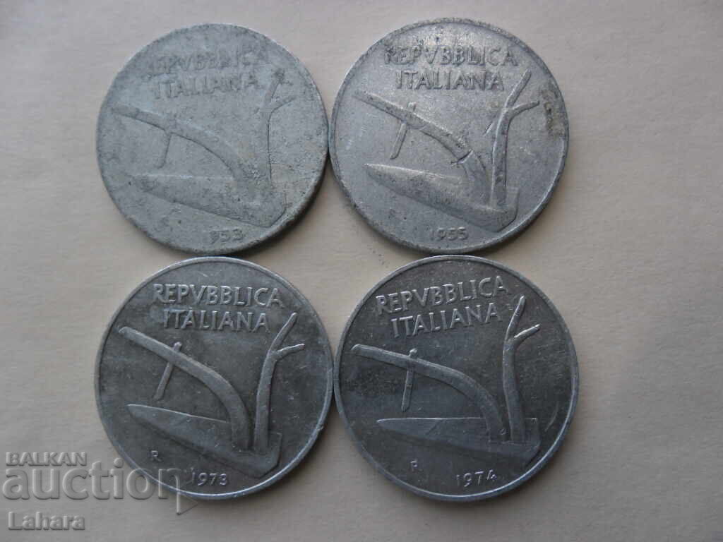10 Lire 1953, 1955, 1973 and 1974 Italy 10 Lire 1953, 1955, 1973 and 1974 Italy