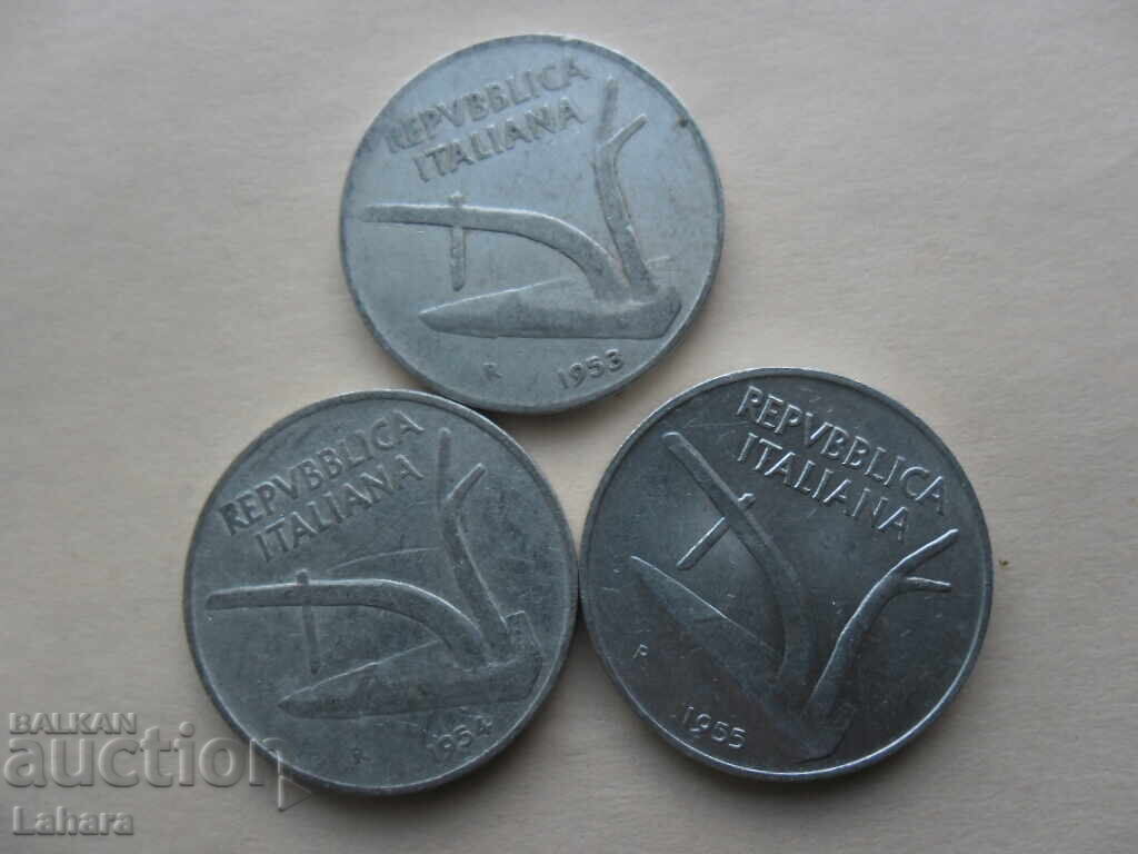 10 Lire 1953, 1954 and 1955 Italy 10 Lire 1953, 1954 and 1955 Italy