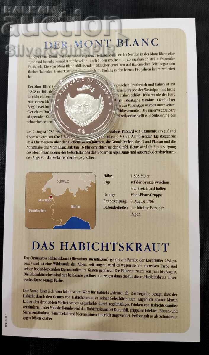 Delivery of Silver 5$ Mount Blanc Mountains and Flora 2009 Palau Delivery of Silver 5$ Mount Blanc Mountains and Flora 2009 Palau