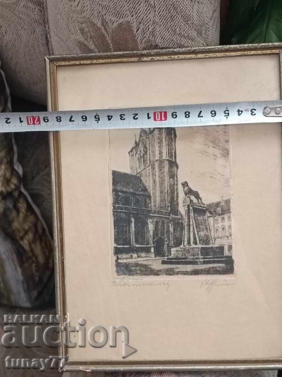 Παλιά, μοναδική ζωγραφική, γραφικό, γυαλί μπροστά - 7