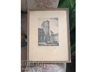 Παλιά, μοναδική ζωγραφική, γραφικό, γυαλί μπροστά