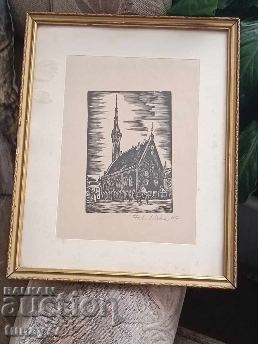 Аукцион Стара уникално картина графика  стъкло отпред