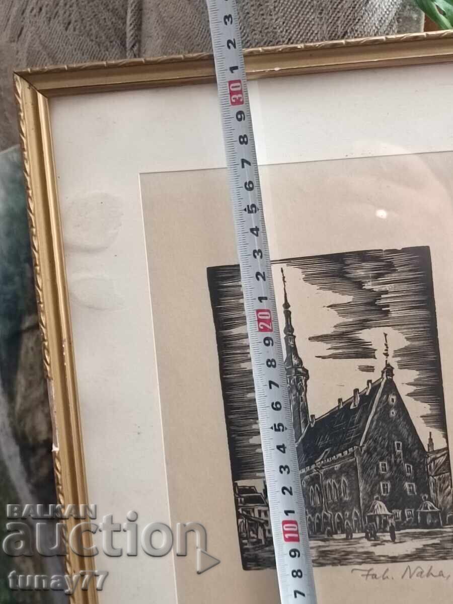 Παλιά, μοναδική ζωγραφική, γραφικό, γυαλί μπροστά - 6