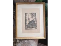 Стара уникално картина графика  стъкло отпред