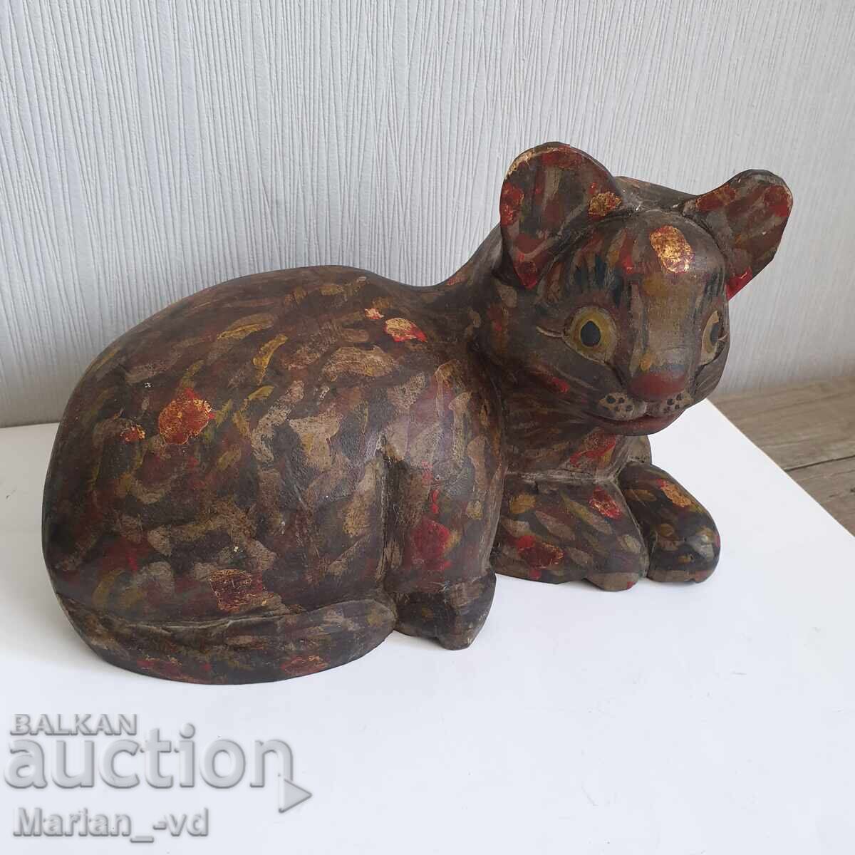 Δημοπρασία Παλιά ξύλινη γάτα χειροποίητη