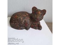 Pisică veche din lemn, lucrată manual