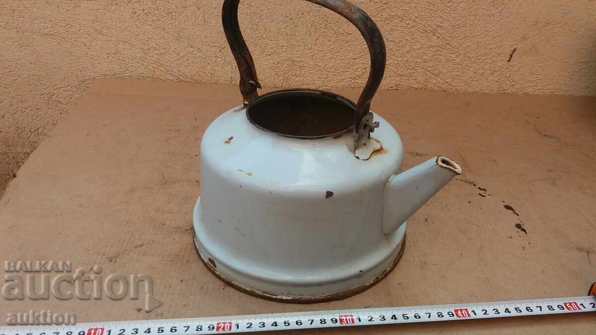 Enamelled Teapot with Markings - 5