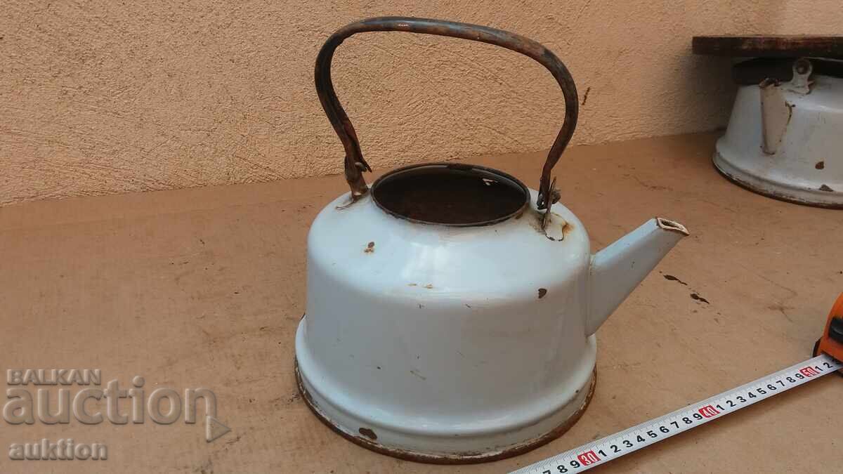 Enamelled Teapot with Markings - 6