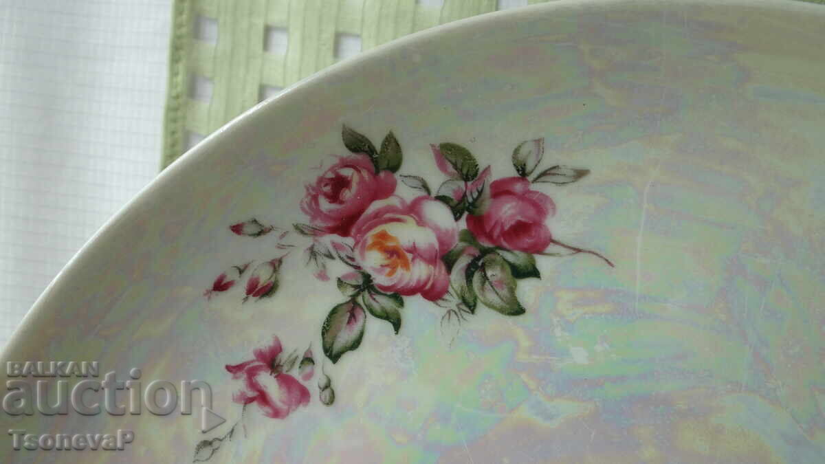 Porcelain platter, large plate with roses with price 5.00 BGN | € 2.56