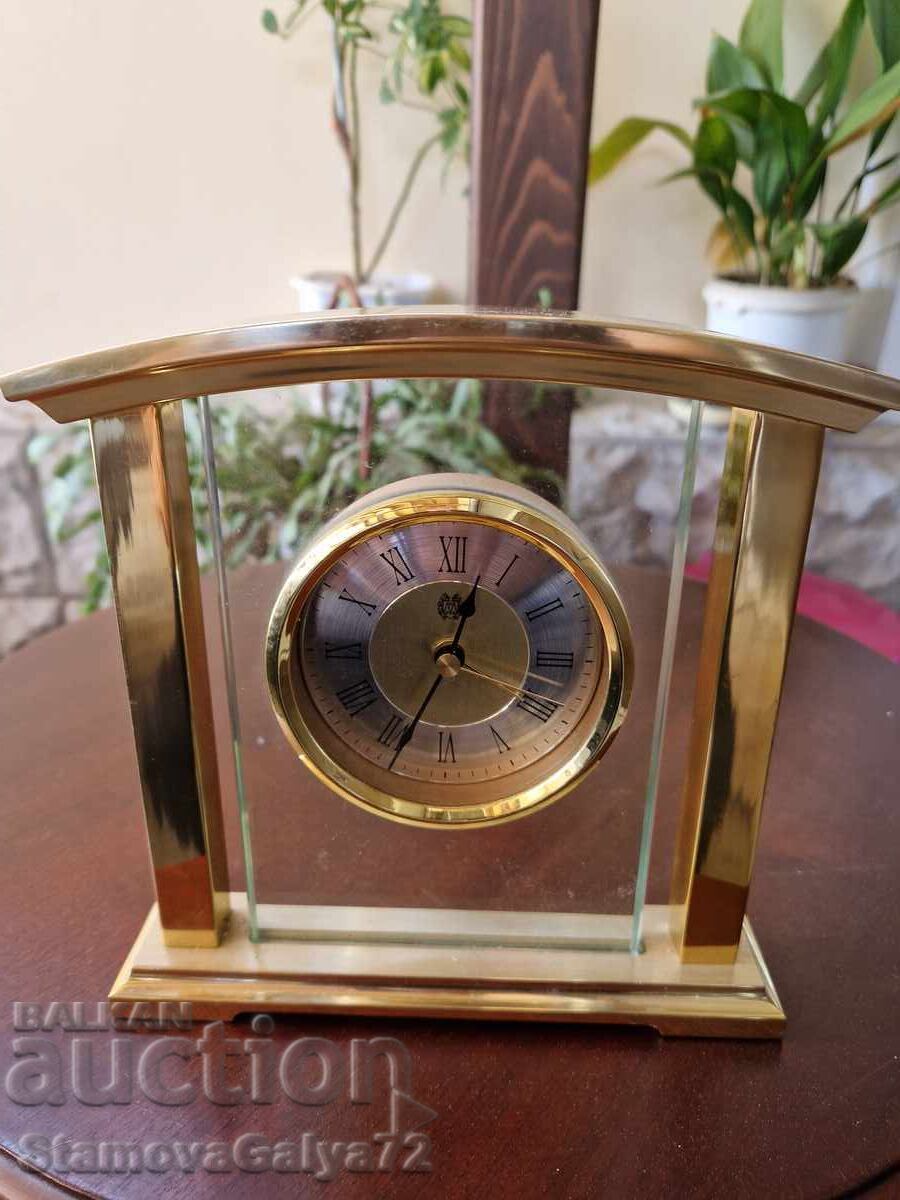 Όμορφο επιτραπέζιο ρολόι-ξυπνητήρι από ορείχαλκο και κρύσταλλο