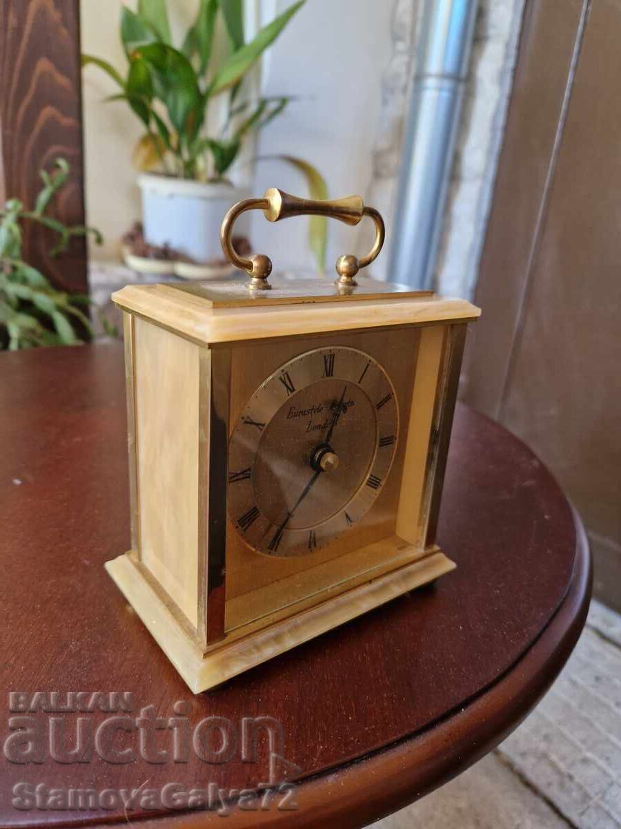 Auction Beautiful antique English brass and onyx desk clock Auction Beautiful antique English brass and onyx desk clock