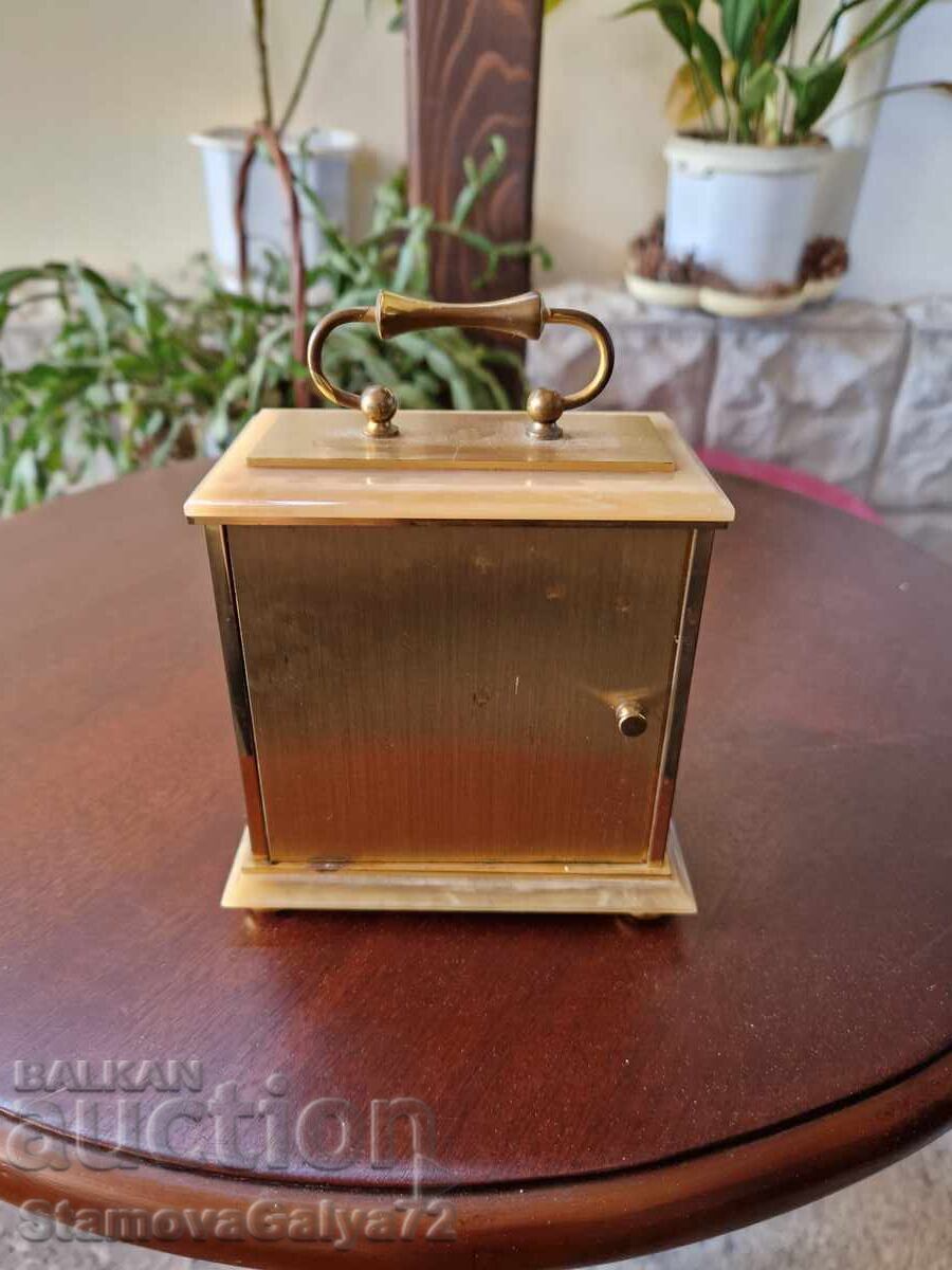 Beautiful antique English brass and onyx desk clock - 6 Beautiful antique English brass and onyx desk clock - 6