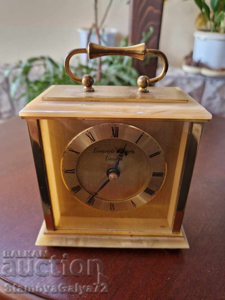 Beautiful antique English brass and onyx desk clock