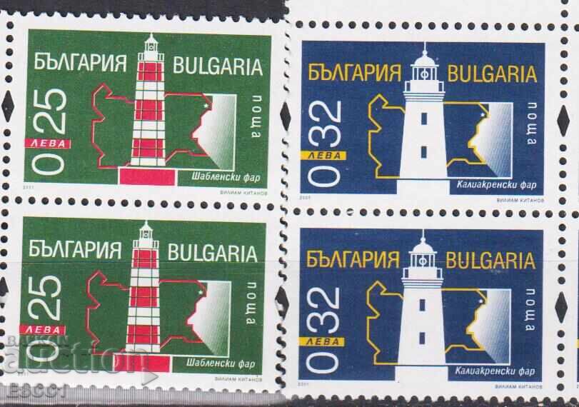 Чисти марки механична защита  Морски фарове 2001 от България