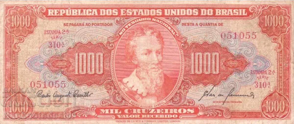Brazil 1000 Cruzeiro 1960 Pick 165 Reference 1055