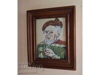 Hand-stitched tapestry "Sailor with a mug" petit point