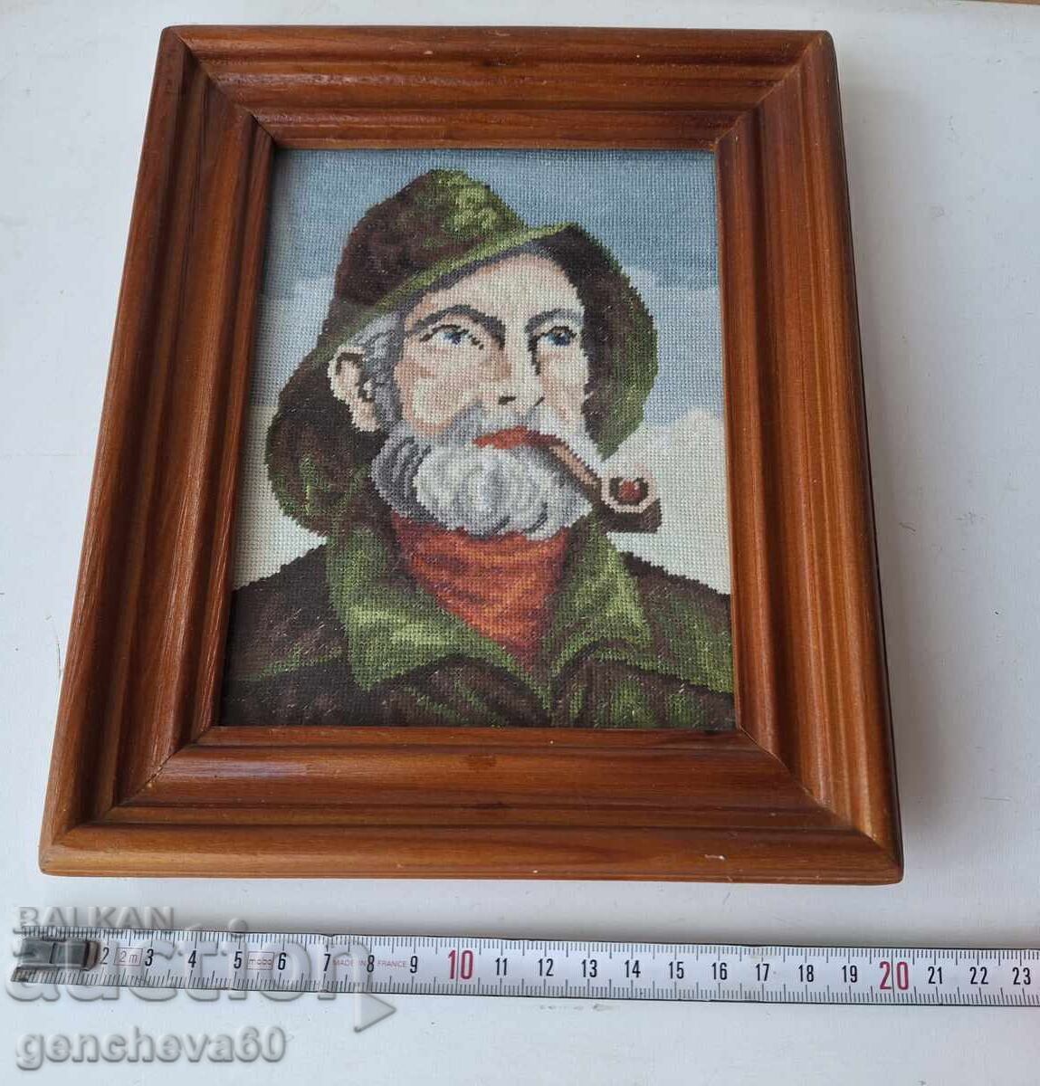 Auction Wiler tapestry "The Old Man with the Pipe", petit point Auction Wiler tapestry "The Old Man with the Pipe", petit point