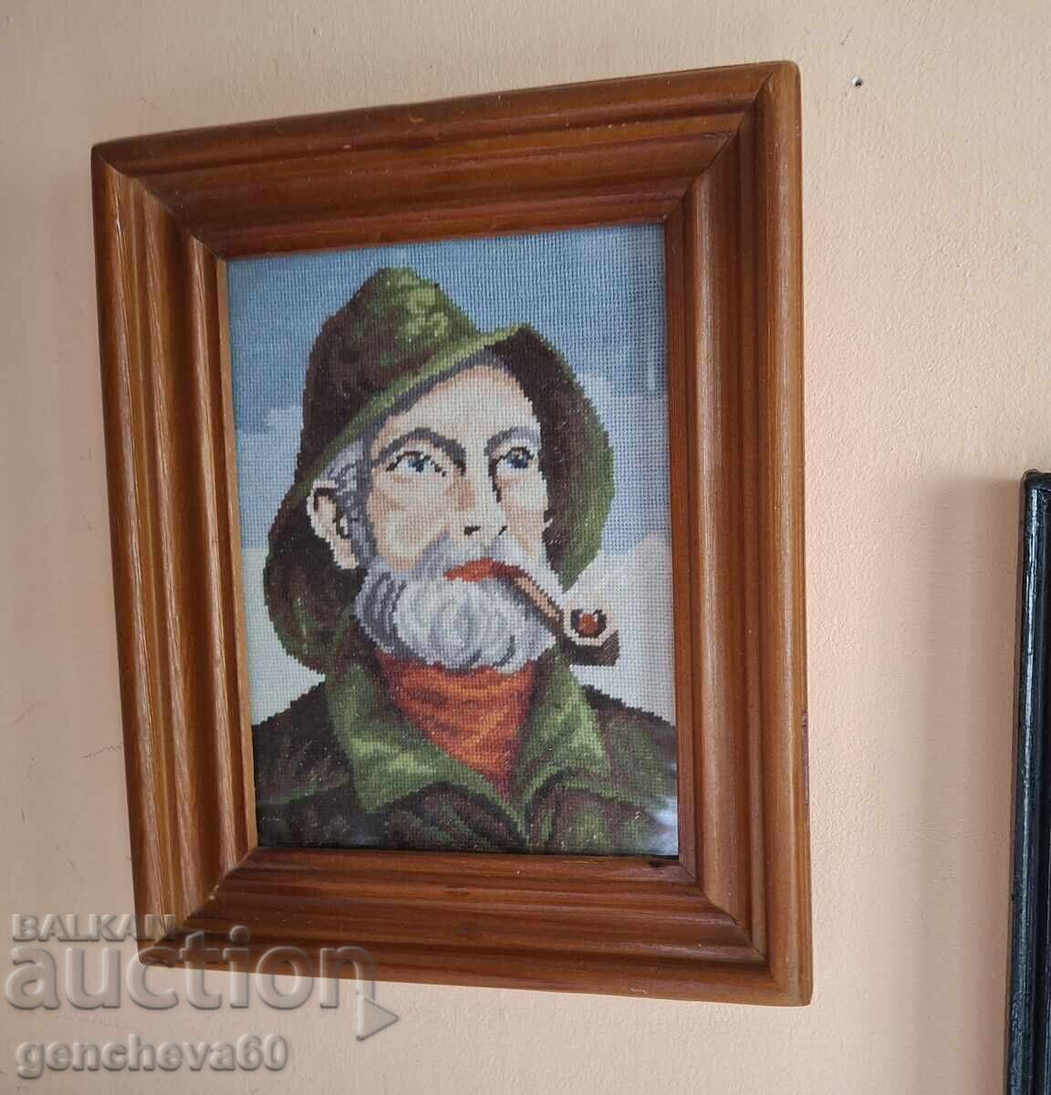 Wiler tapestry "The Old Man with the Pipe", petit point Wiler tapestry "The Old Man with the Pipe", petit point
