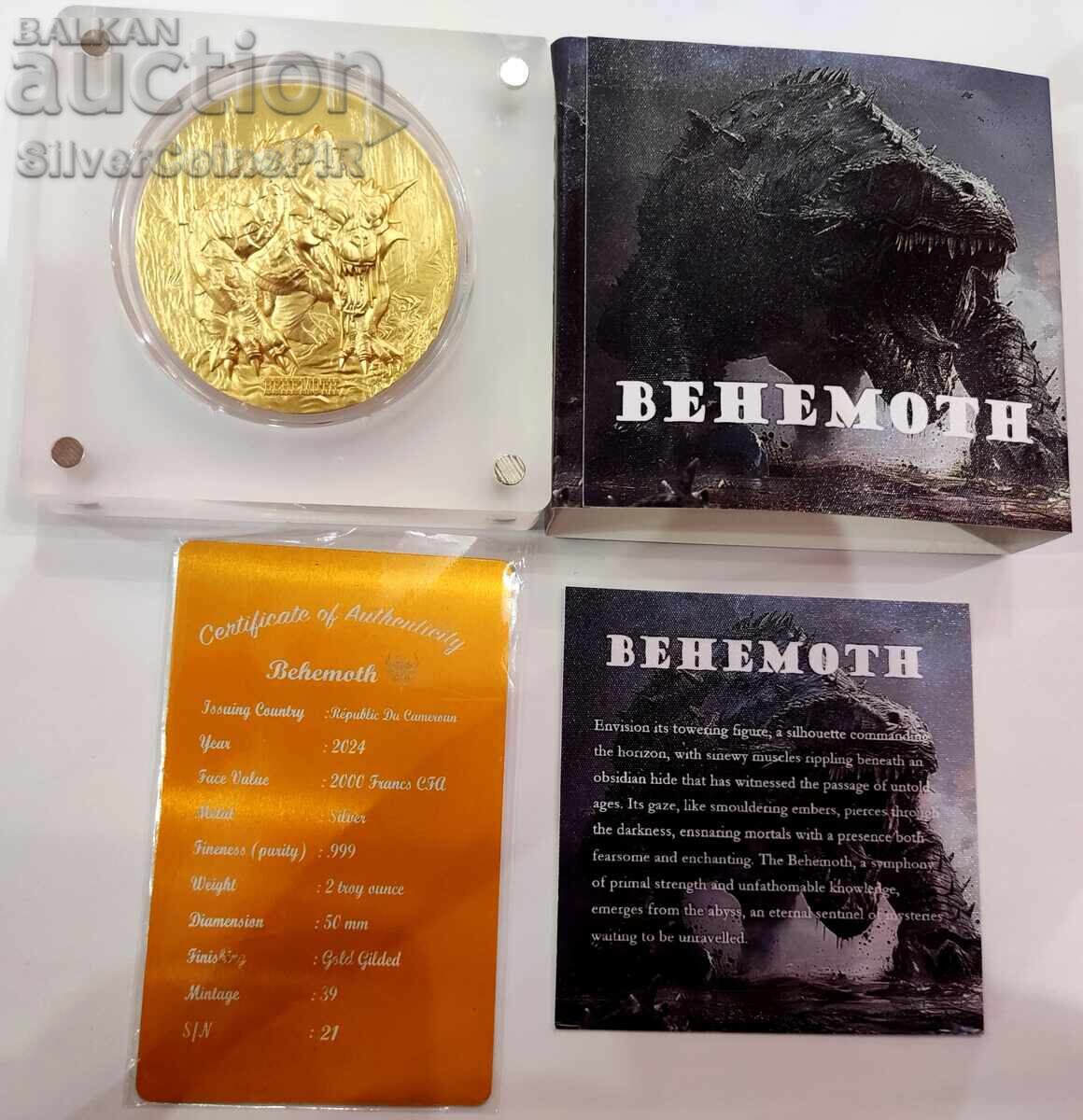 Auction Silver 2 oz Behemoth Gold-Plated 2024 Cameroon Auction Silver 2 oz Behemoth Gold-Plated 2024 Cameroon