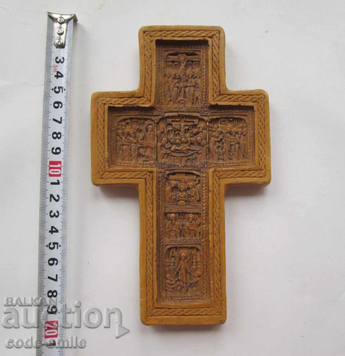 Large, old cross with religious scenes cast from wax - 7