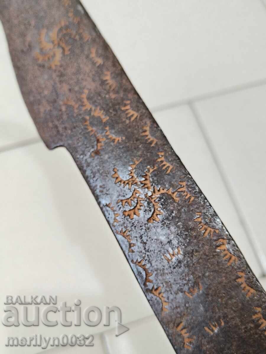 Old blade, tool, hand-forged scythe, cleaver, machete Old blade, tool, hand-forged scythe, cleaver, machete