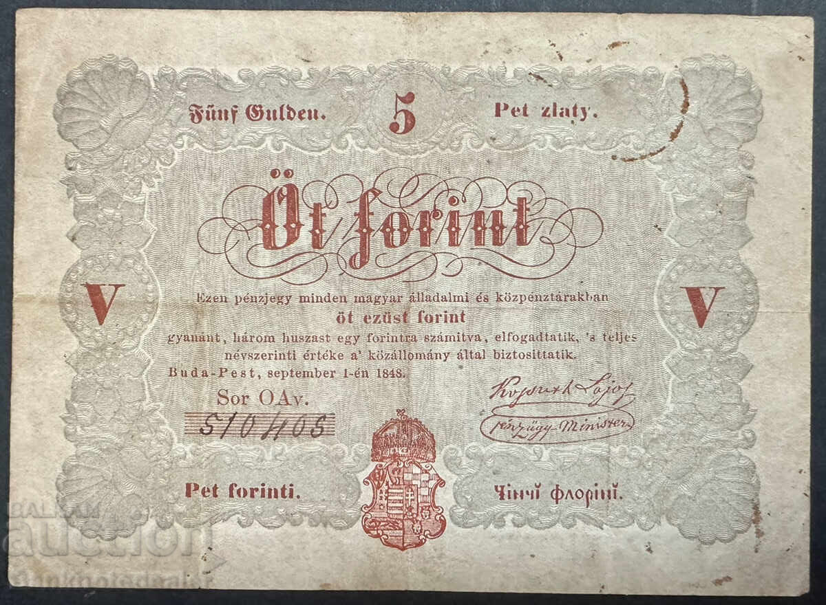 Hungary 5 Forint Gulden 1848