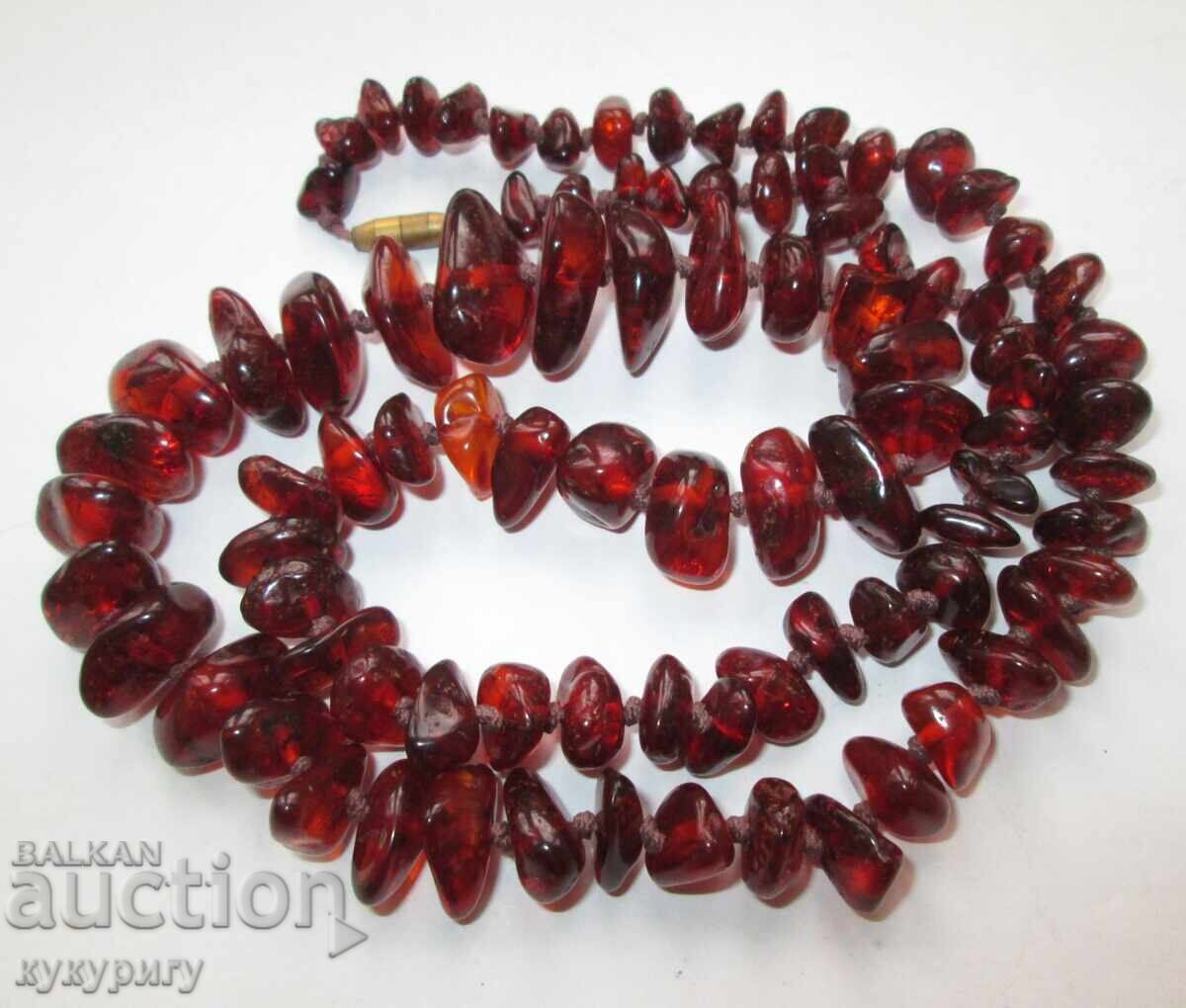 Старо кехлибарено колие гердан натурален тъмен кехлибар - 6