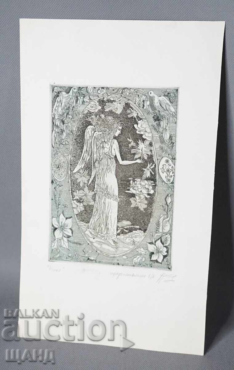 Masterful Drawing Graphic Etching+Aquatint Nike Goddess Signed Masterful Drawing Graphic Etching+Aquatint Nike Goddess Signed