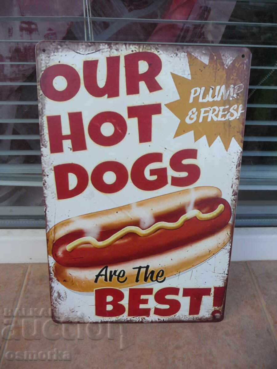 Μεταλλική πινακίδα χοτ ντογκ το πιο νόστιμο λουκάνικο