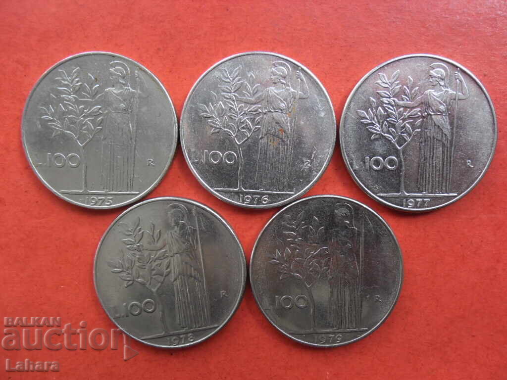 100 lire 1975, 1976, 1977, 1978 și 1979 Italia
