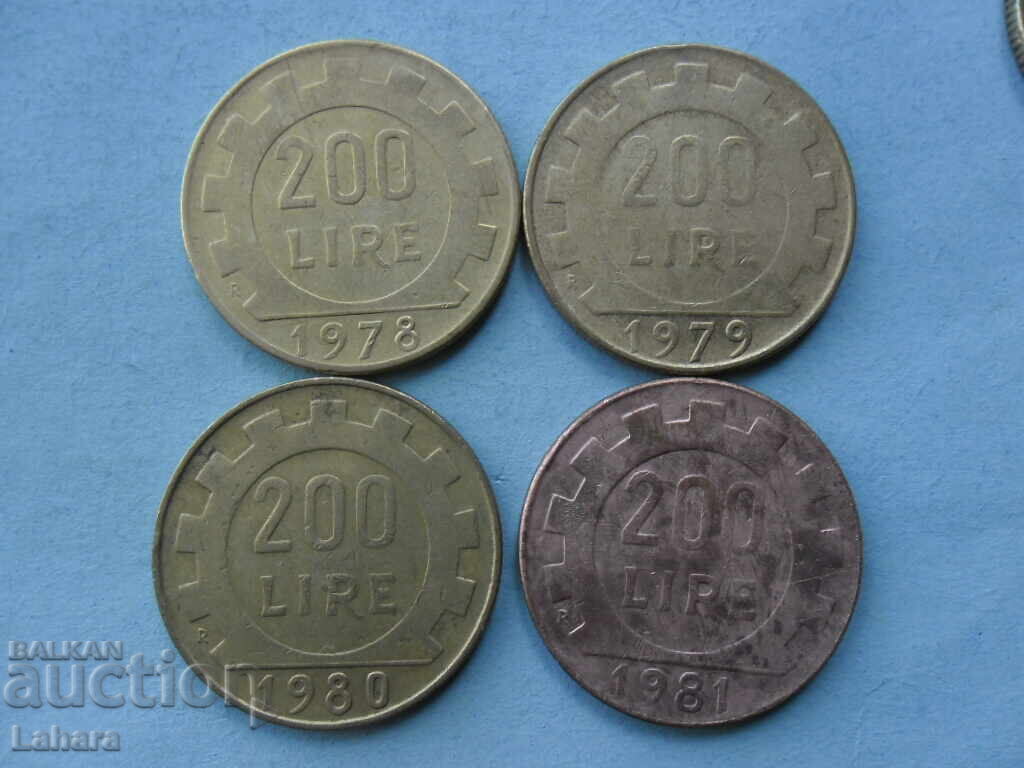 200 лири 1980 , 1981 , 1978 и 1979 г. Италия