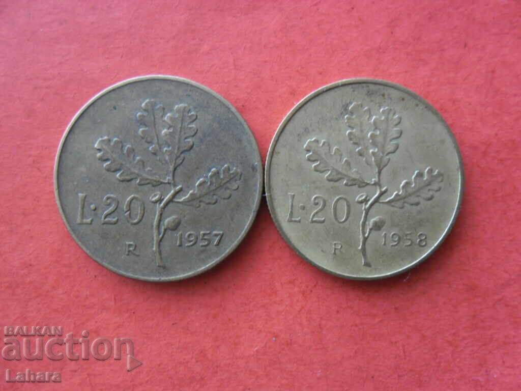 20 λίρες 1957 και 1958 Ιταλίας