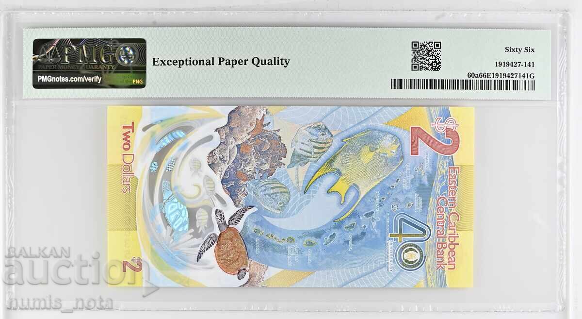 Източни Карибски щати 2 долара 2023 година  PMG 66 с цена 95.00 лв. | € 48.57