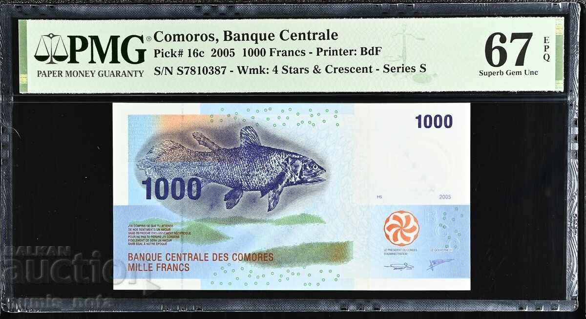 Κομόρες 1000 φράγκα 2005 PMG 67