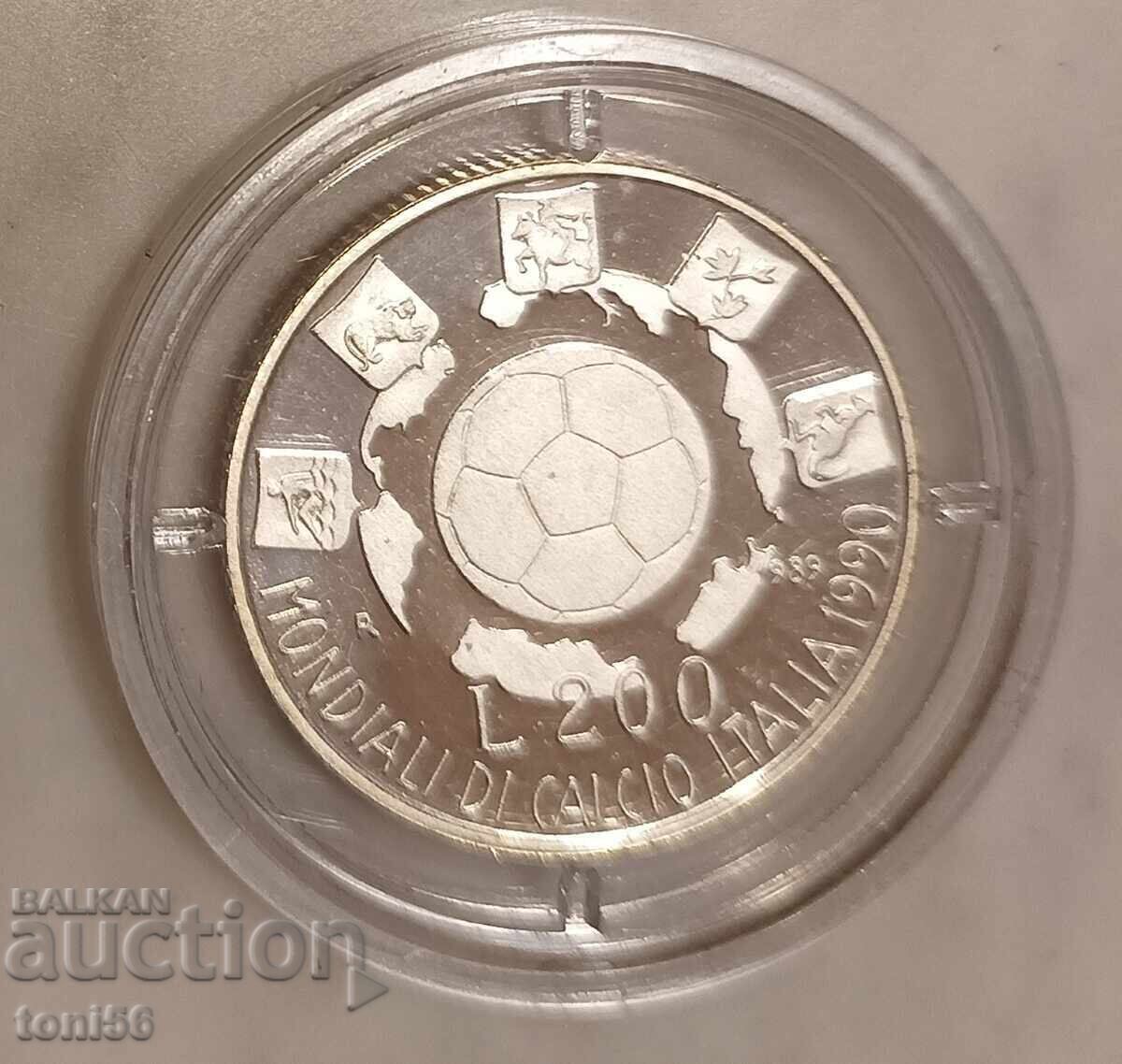 Italy 200 Lire 1989, Silver Proof