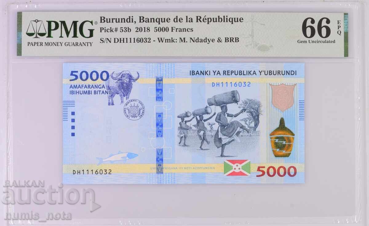 Бурунди 5000 франка 2018 година  PMG 66