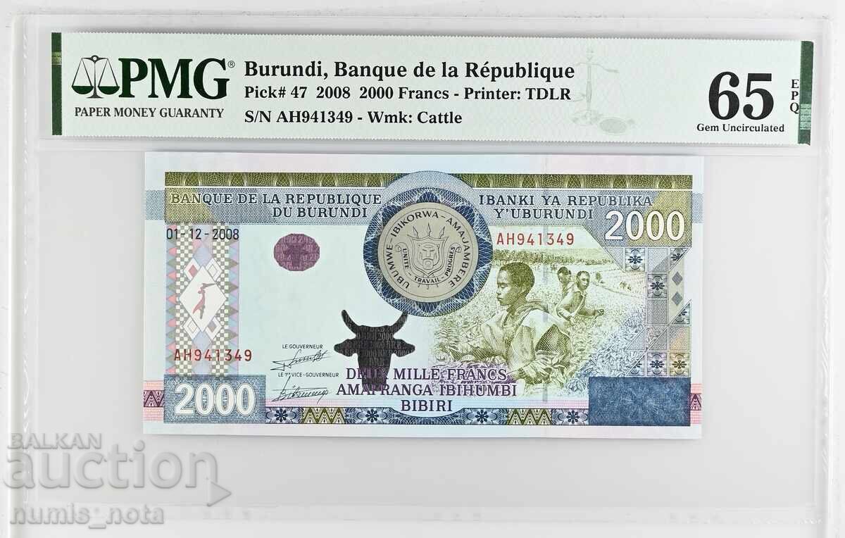 Burundi 2000 Francs 2008 Year PMG 65 Burundi 2000 Francs 2008 Year PMG 65