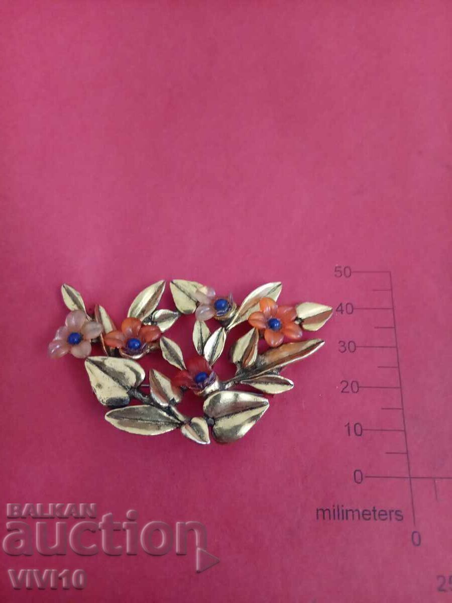 Старинна брошка емаил  ,Позлата, маркирана