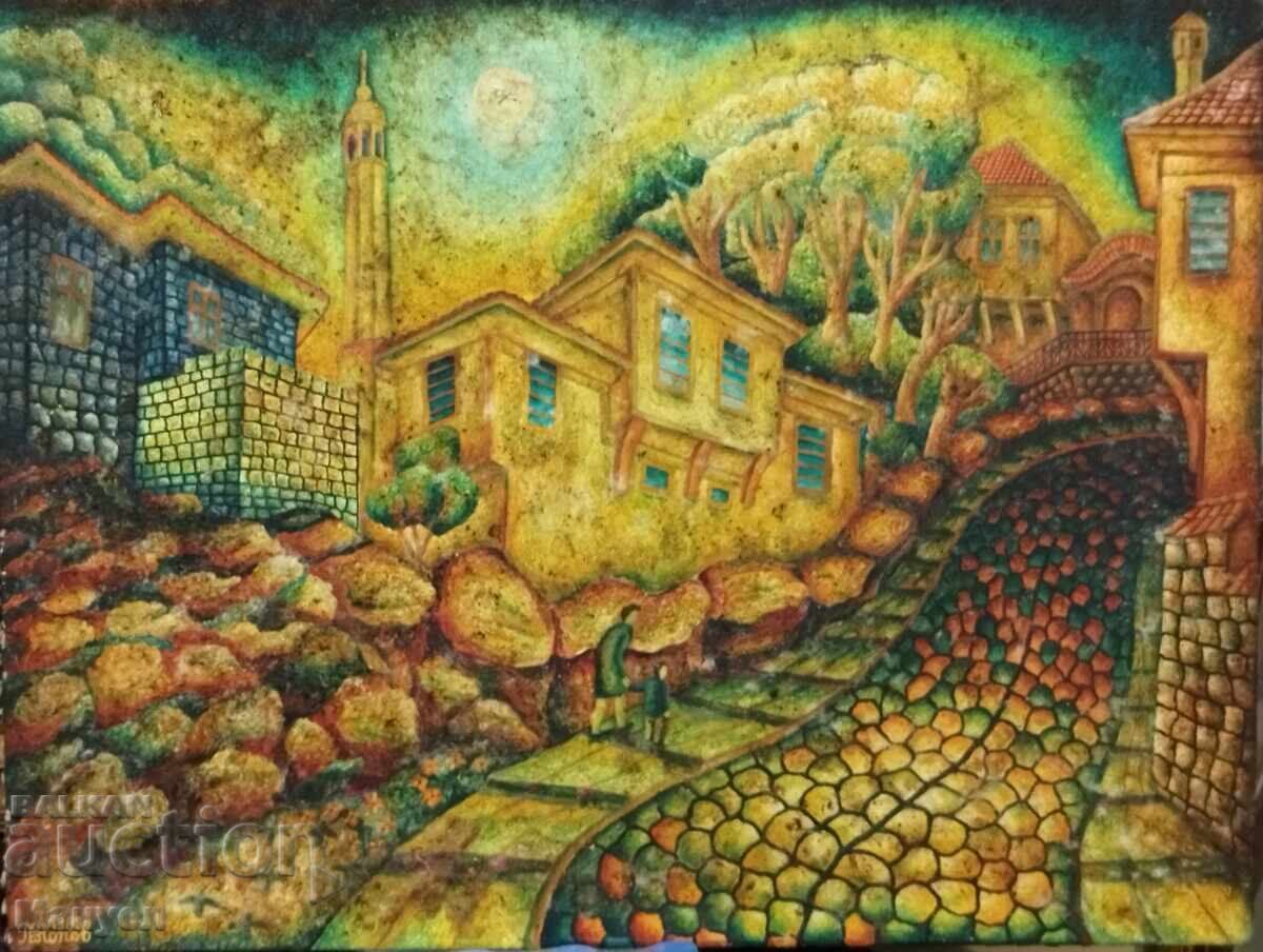Εξαιρετικός πίνακας του Πέταρ Πόποφ "Η Παλιά Πόλη της Φιλιππούπολης" με τιμή 600.00 BGN | € 306.78