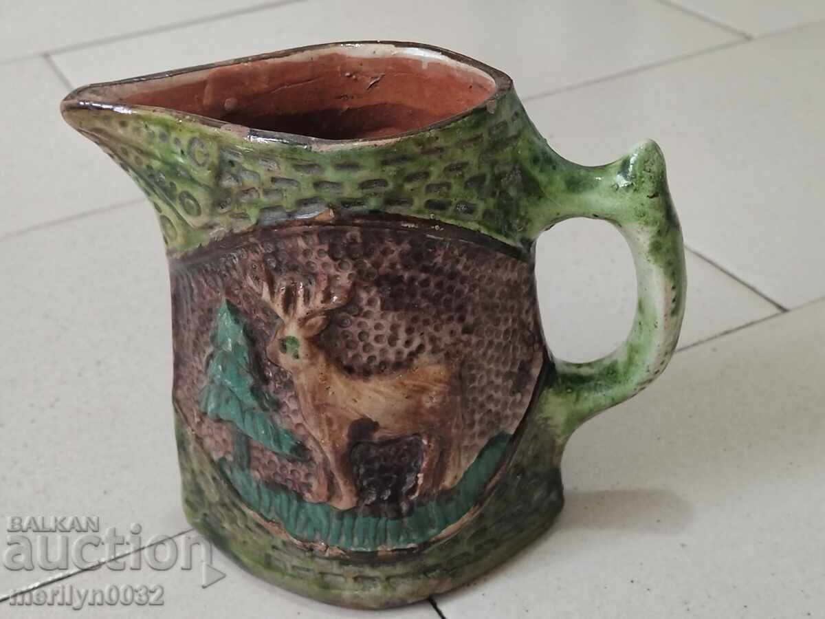 Ανάγλυφη τροία κανάτα μινιόν 12εκ. κεραμική τέλη 19ου αιώνα με τιμή 125.00 BGN | € 63.91