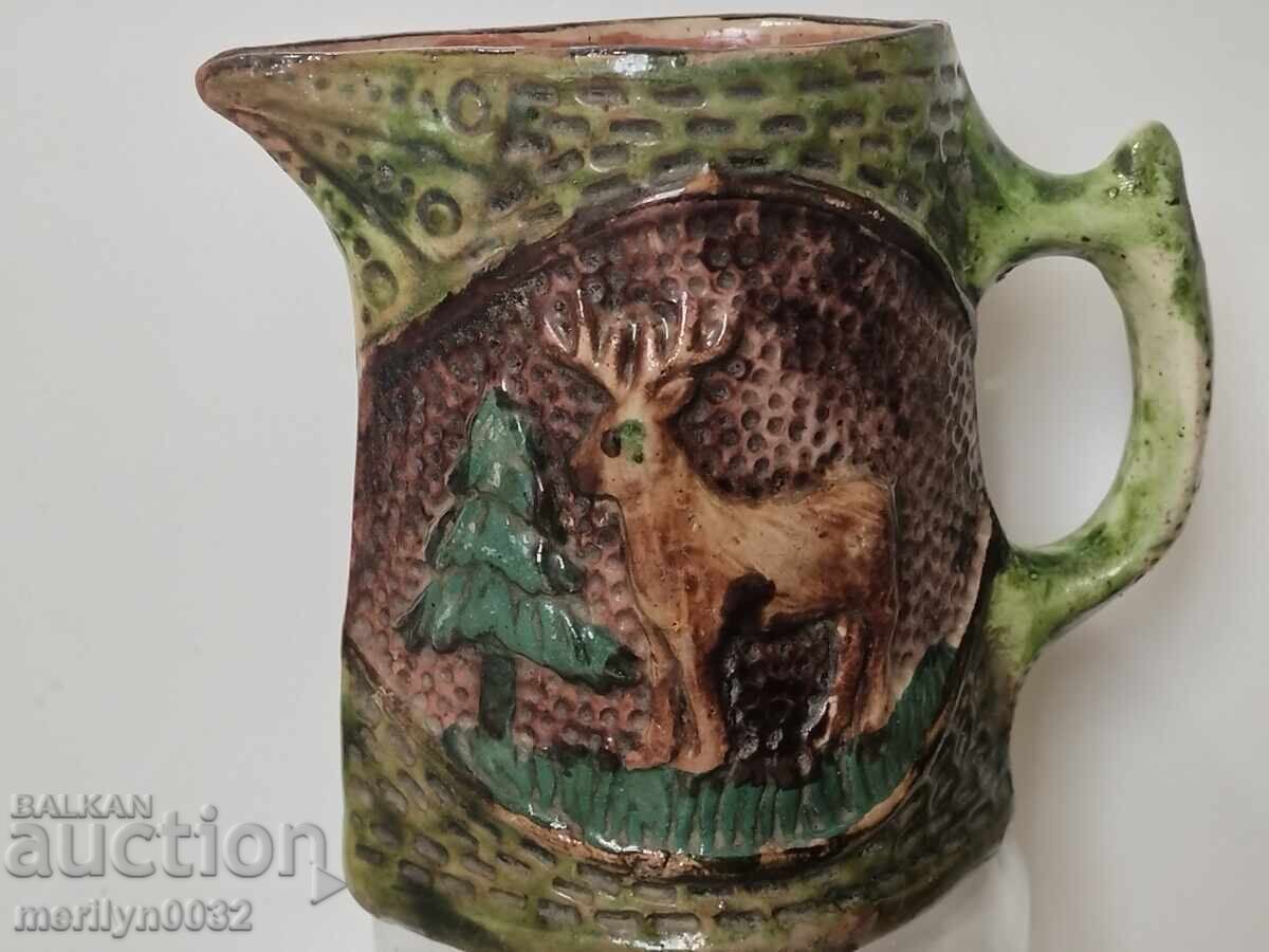 Παράδοση Ανάγλυφη τροία κανάτα μινιόν 12εκ. κεραμική τέλη 19ου αιώνα