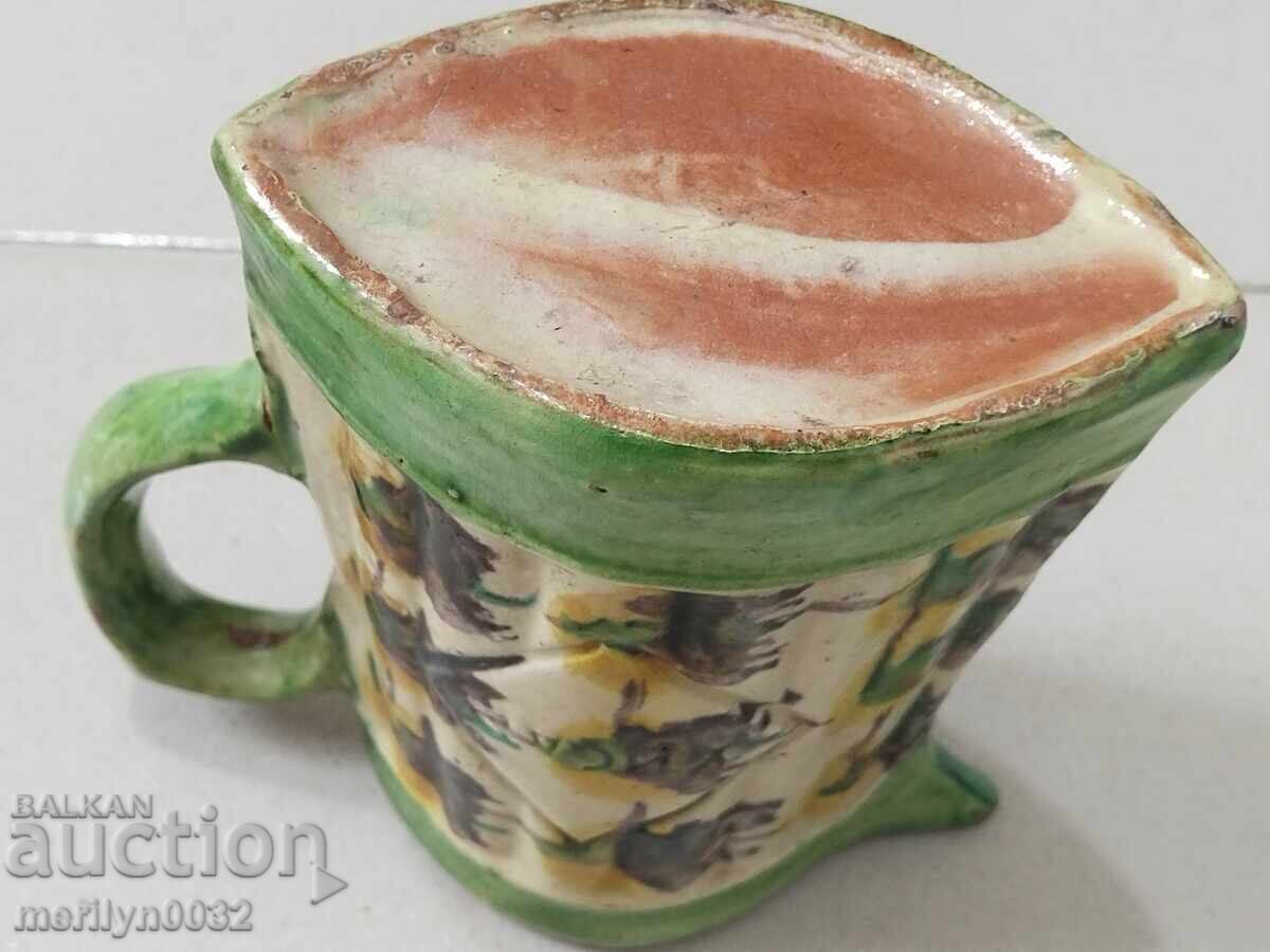 Παράδοση Ανάγλυφη τροία κανάτα μινιόν 12εκ. κεραμική τέλη 19ου αιώνα