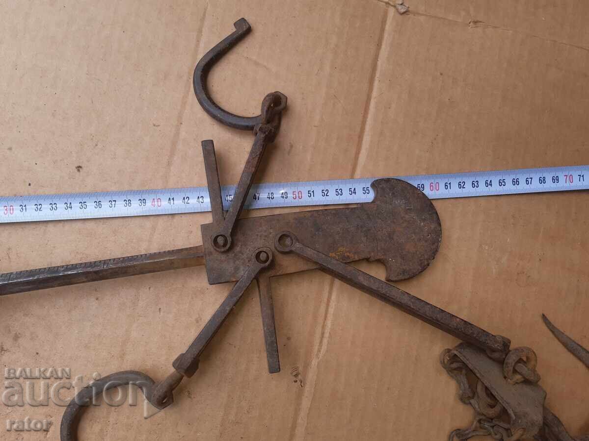 Auction Old scales with weights and a balance, balance Auction Old scales with weights and a balance, balance