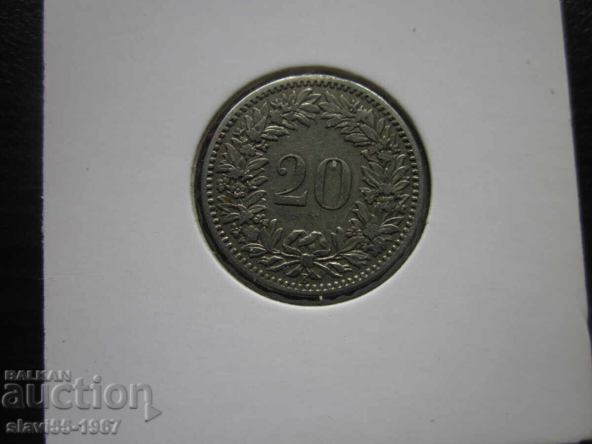 Licitație 20 Rappen ELVEȚIA 1885, EXCELENTĂ STARE !!!
